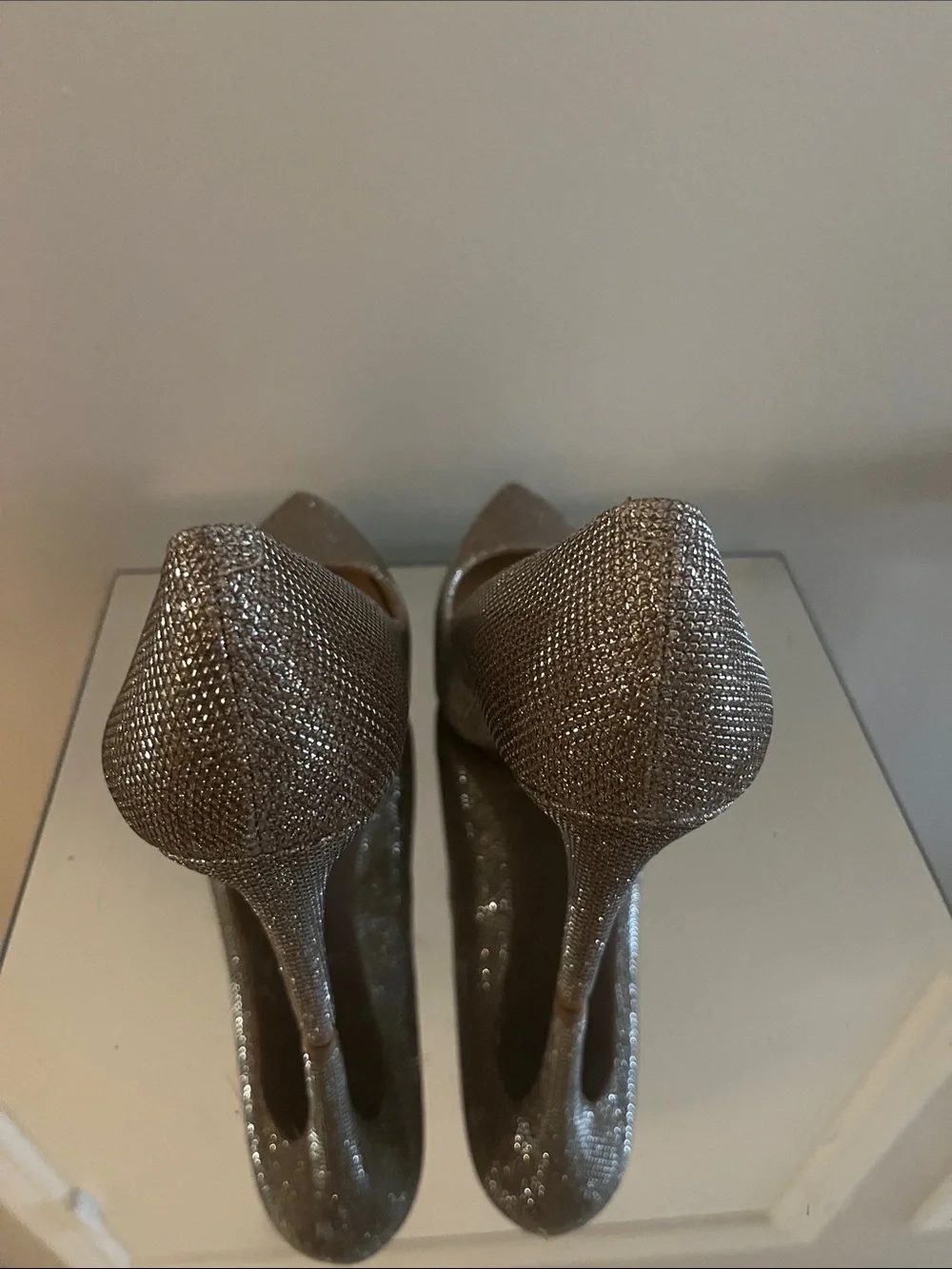 Jessica Simpson Glittery Silver Pointed-Toe Stiletto Heels
